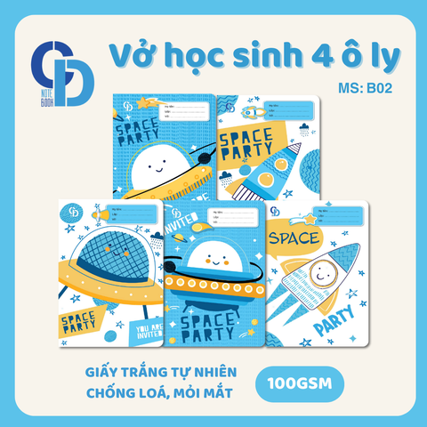 B02 - Vở Space Xanh trắng 4 ô ly 48tr, ĐL 100gsm