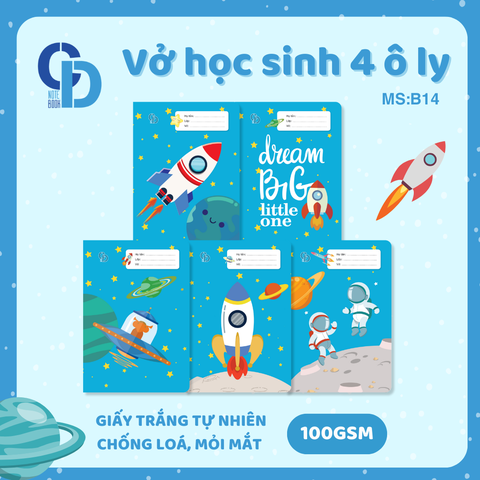 B14 - Vở Dream Big Xanh lam 4 ô ly 48tr, ĐL 100gsm