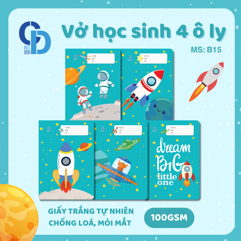 B15 - Vở Dream Big Xanh dương 4 ô ly 48tr, ĐL 100gsm