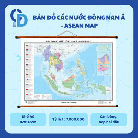 Bản đồ các nước Đông Nam Á - Tiếng Việt, Khổ A0, Cán bóng, nẹp 2 đầu, Tỷ lệ 1:7000000