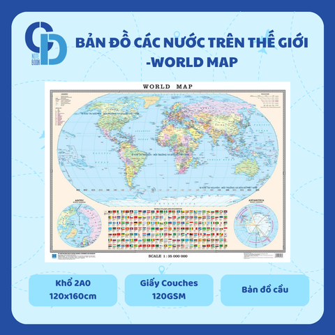 Bản đồ các nước trên thế giới - Cầu, Khổ 2A0, Giấy Couches 120GSM