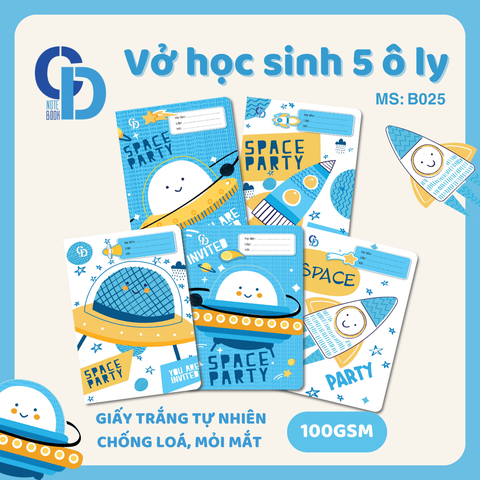 B025 - Space Xanh trắng 5 ô ly 48tr, ĐL 100gsm