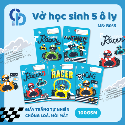 B065 - Racer Xanh dương 5 ô ly 48tr, ĐL 100gsm