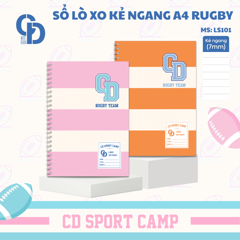 LS101 - Sổ lò xo Sport Rugby, A4, Giấy kẻ ngang, 160tr, ĐL: 100