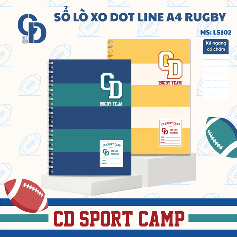LS102 - Sổ lò xo Sport Rugby, A4, Giấy kẻ ngang chấm, 160tr, ĐL: 100