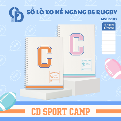 LS103 - Sổ lò xo Sport Rugby, B5, Giấy kẻ ngang, 120tr, ĐL: 100