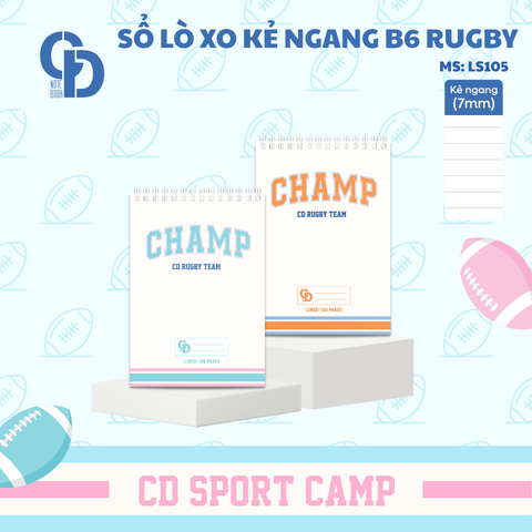LS105 - Sổ lò xo Sport Rugby, B6, Giấy kẻ ngang, 120tr, ĐL: 100