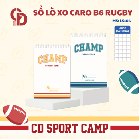 LS106 - Sổ lò xo Sport Rugby, B6, Giấy kẻ caro, 120tr, ĐL: 100