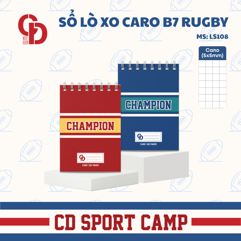LS108 - Sổ lò xo Sport Rugby, B7, Giấy kẻ caro, 120tr, ĐL: 100
