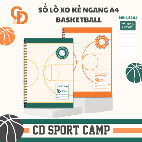 LS201 - Sổ lò xo Sport Basketball, A4, Giấy kẻ ngang, 200tr, ĐL: 100