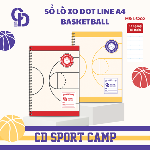 LS202 - Sổ lò xo Sport Basketball, A4, Giấy kẻ ngang chấm, 200tr, ĐL: 100