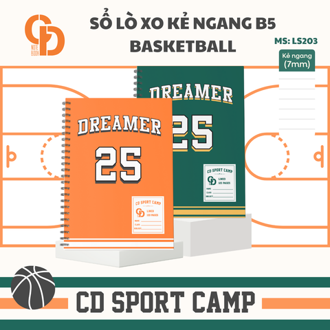 LS203 - Sổ lò xo Sport Basketball, B5, Giấy kẻ ngang, 120tr, ĐL: 100