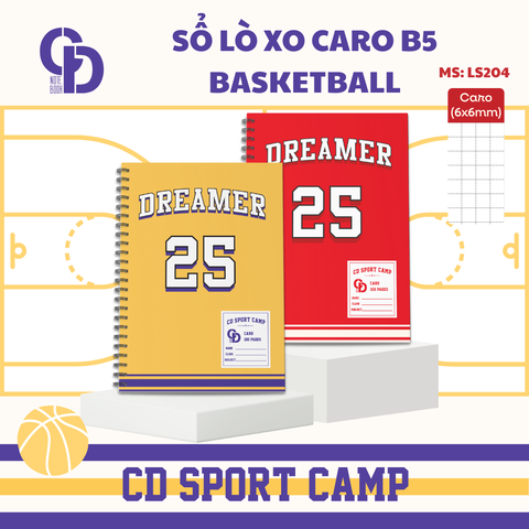 LS204 - Sổ lò xo Sport Basketball, B5, Giấy kẻ caro, 120tr, ĐL: 100