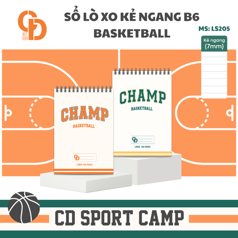 LS205 - Sổ lò xo Sport Basketball, B6, Giấy kẻ ngang, 120tr, ĐL: 100