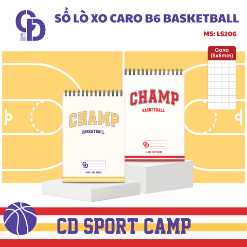 LS206 - Sổ lò xo Sport Basketball, B6, Giấy kẻ caro, 120tr, ĐL: 100