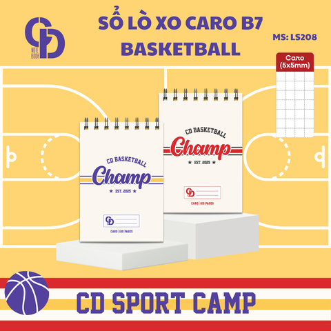 LS208 - Sổ lò xo Sport Basketball, B7, Giấy kẻ caro, 120tr, ĐL: 100