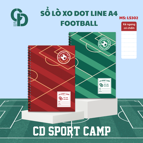 LS302 - Sổ lò xo Sport Football, A4, Giấy kẻ ngang chấm, 200tr, ĐL: 100