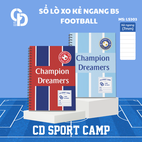 LS303 - Sổ lò xo Sport Football, B5, Giấy kẻ ngang, 120tr, ĐL: 100