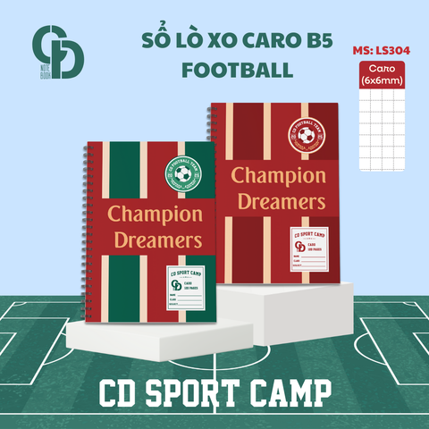 LS304 - Sổ lò xo Sport Football, B5, Giấy kẻ caro, 120tr, ĐL: 100