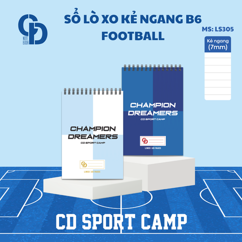 LS305 - Sổ lò xo Sport Football, B6, Giấy kẻ ngang, 120tr, ĐL: 100