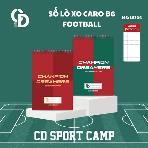 LS306 - Sổ lò xo Sport Football, B6, Giấy kẻ caro, 120tr, ĐL: 100