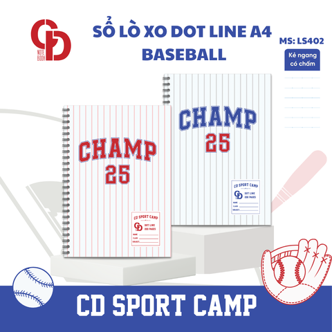 LS402 - Sổ lò xo Sport Baseball, A4, Giấy kẻ ngang chấm, 200tr, ĐL: 100