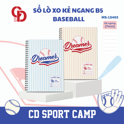 LS403 - Sổ lò xo Sport Baseball, B5, Giấy kẻ ngang, 120tr, ĐL: 100