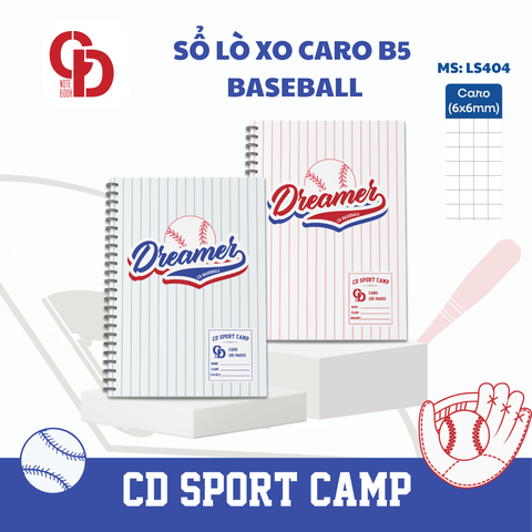 LS404 - Sổ lò xo Sport Baseball, B5, Giấy kẻ caro, 120tr, ĐL: 100