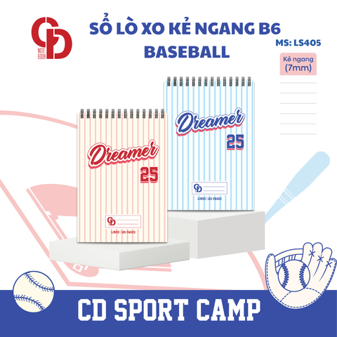 LS405 - Sổ lò xo Sport Baseball, B6, Giấy kẻ ngang, 120tr, ĐL: 100