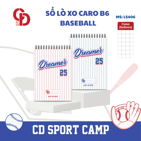LS406 - Sổ lò xo Sport Baseball, B6, Giấy kẻ caro, 120tr, ĐL: 100
