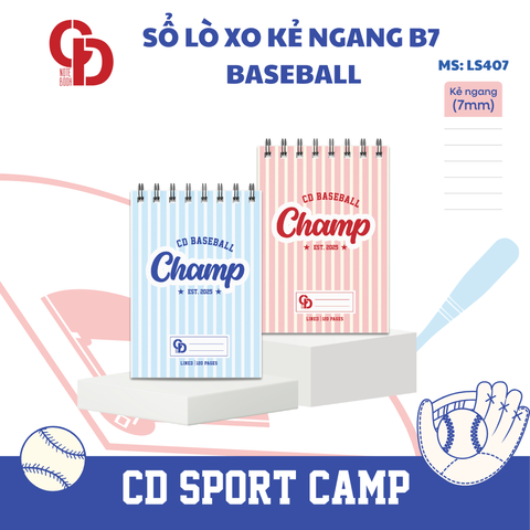 LS407 - Sổ lò xo Sport Baseball, B7, Giấy kẻ ngang, 120tr, ĐL: 100