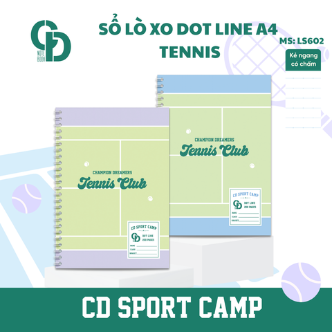 LS602 - Sổ lò xo Sport Tennis, A4, Giấy kẻ ngang chấm, 160tr, ĐL: 100