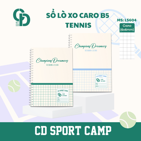 LS604 - Sổ lò xo Sport Tennis, B5, Giấy kẻ caro, 120tr, ĐL: 100