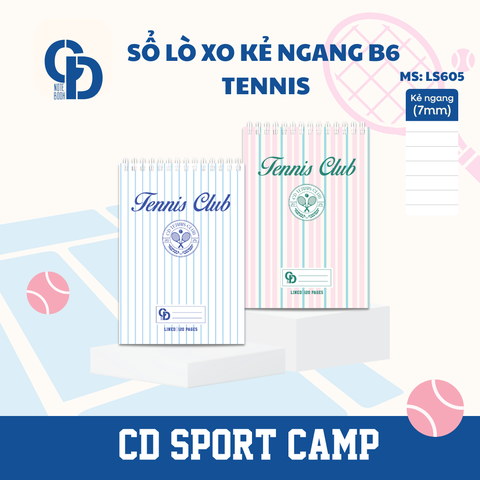 LS605 - Sổ lò xo Sport Tennis, B6, Giấy kẻ ngang, 120tr, ĐL: 100