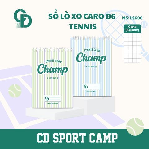 LS606 - Sổ lò xo Sport Tennis, B6, Giấy kẻ caro, 120tr, ĐL: 100