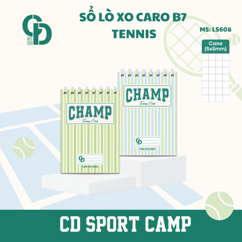 LS608 - Sổ lò xo Sport Tennis, B7, Giấy kẻ caro, 120tr, ĐL: 100