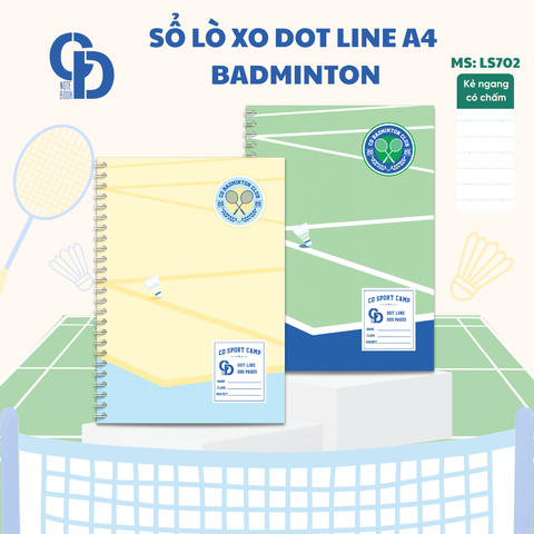 LS702 - Sổ lò xo Sport Badminton, A4, Giấy kẻ ngang chấm, 200tr, ĐL: 100