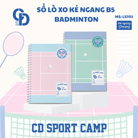LS703 - Sổ lò xo Sport Badminton, B5, Giấy kẻ ngang, 120tr, ĐL: 100