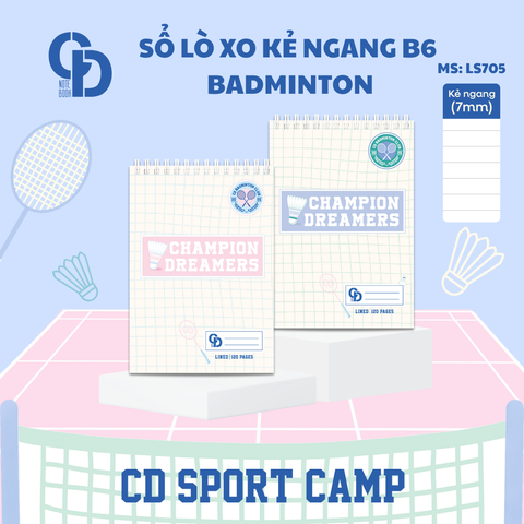 LS705 - Sổ lò xo Sport Badminton, B6, Giấy kẻ ngang, 120tr, ĐL: 100