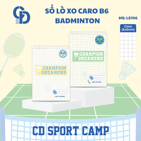 LS706 - Sổ lò xo Sport Badminton, B6, Giấy kẻ caro, 120tr, ĐL: 100