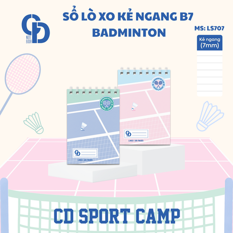LS707 - Sổ lò xo Sport Badminton, B7, Giấy kẻ ngang, 120tr, ĐL: 100