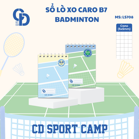LS708 - Sổ lò xo Sport Badminton, B7, Giấy kẻ caro, 120tr, ĐL: 100