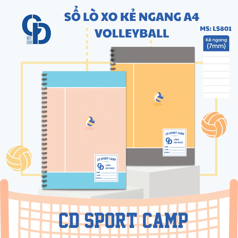 LS801 - Sổ lò xo Sport Volleyball, A4, Giấy kẻ ngang, 160tr, ĐL: 100