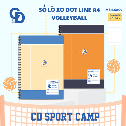 LS802 - Sổ lò xo Sport Volleyball, A4, Giấy kẻ ngang chấm, 160tr, ĐL: 100