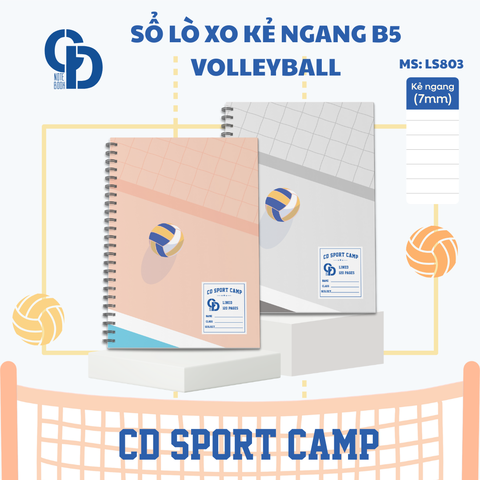 LS803 - Sổ lò xo Sport Volleyball, B5, Giấy kẻ ngang, 120tr, ĐL: 100