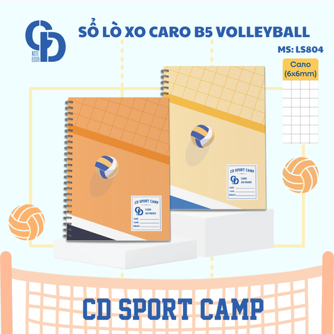 LS804 - Sổ lò xo Sport Volleyball, B5, Giấy kẻ caro, 120tr, ĐL: 100