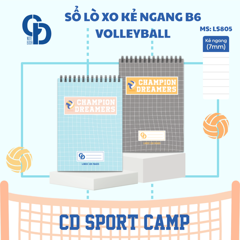 LS805 - Sổ lò xo Sport Volleyball, B6, Giấy kẻ ngang, 120tr, ĐL: 100