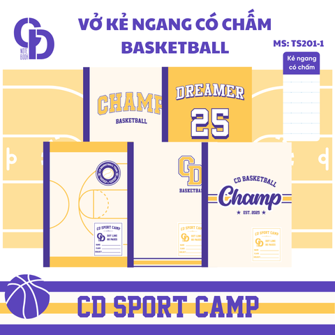 TS201-1 - Vở kẻ ngang chấm Sport Basketball, B5, Vàng, 80tr, ĐL: 70