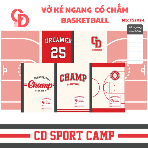 TS202-1 - Vở kẻ ngang chấm Sport Basketball, B5, Đỏ, 120tr, ĐL: 70