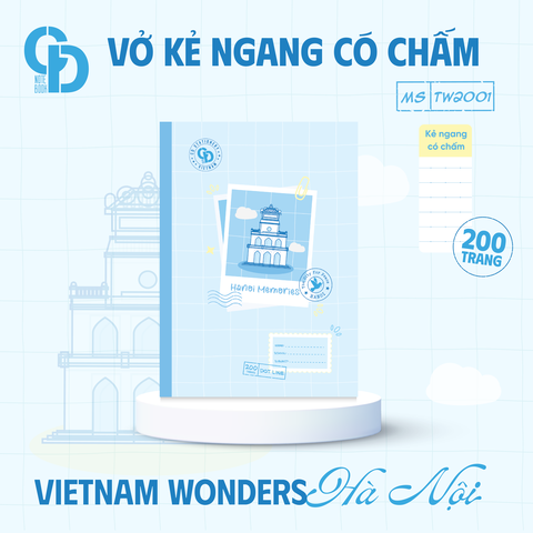 TW2001 - Vở kẻ ngang chấm Hà Nội, B5, Xanh dương, 200tr, ĐL: 60